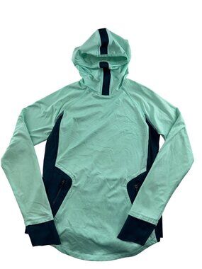 Under Armour ColdGear Hooded Performance Pullover Women'ss Small Green Navy EUC
